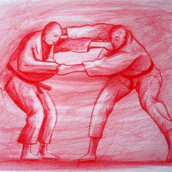 Painting titled "judo-n-3-dessin-cal…" by Henri Ibara, Original Artwork, Acrylic