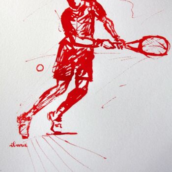 Картина под названием "tennis-n-8-dessin-c…" - Henri Ibara, Подлинное произведение искусства, Чернила