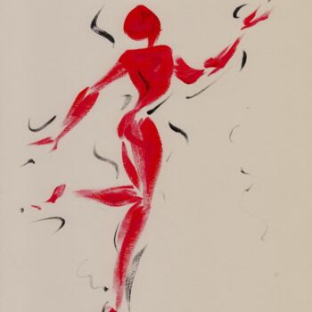 Dibujo titulada "homme-rouge-d-ibara…" por Henri Ibara, Obra de arte original