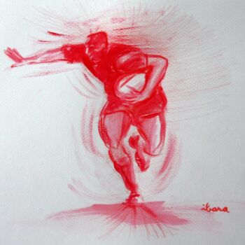 Disegno intitolato "Rugby N°3" da Henri Ibara, Opera d'arte originale, Gouache