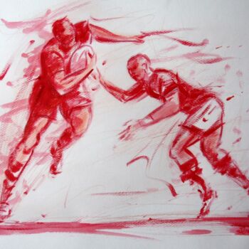 Drawing titled "Rugby N°9" by Henri Ibara, Original Artwork, Gouache