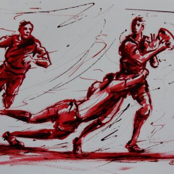 Dessin intitulée "Rugby N°22" par Henri Ibara, Œuvre d'art originale, Encre