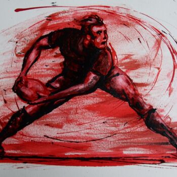 Dessin intitulée "Rugby N°23" par Henri Ibara, Œuvre d'art originale, Encre