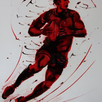 Dessin intitulée "Rugby N°25" par Henri Ibara, Œuvre d'art originale, Encre