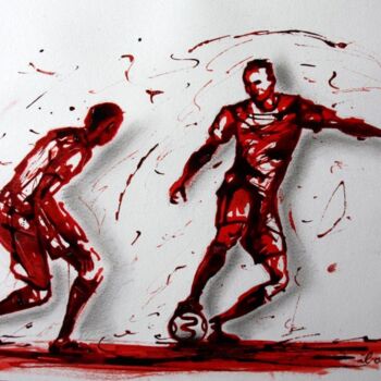 Zeichnungen mit dem Titel "Football N°64" von Henri Ibara, Original-Kunstwerk, Tinte