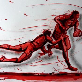 Dessin intitulée "Rugby N°27" par Henri Ibara, Œuvre d'art originale, Encre