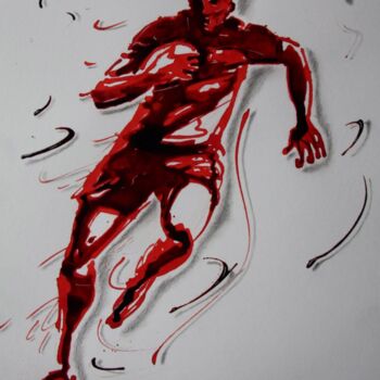 Dessin intitulée "Rugby N°28" par Henri Ibara, Œuvre d'art originale, Encre