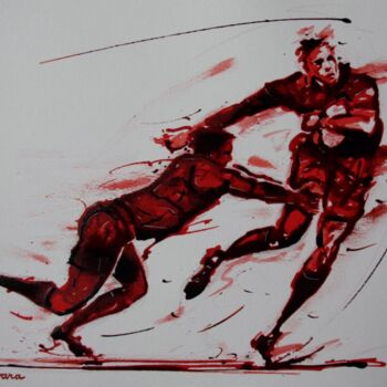 Disegno intitolato "Rugby N°30" da Henri Ibara, Opera d'arte originale, Inchiostro