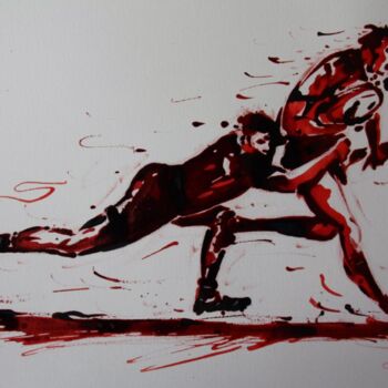 Dessin intitulée "Rugby N°36" par Henri Ibara, Œuvre d'art originale, Encre