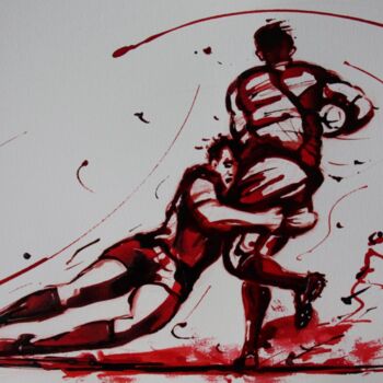 Dessin intitulée "Rugby N°39" par Henri Ibara, Œuvre d'art originale, Encre