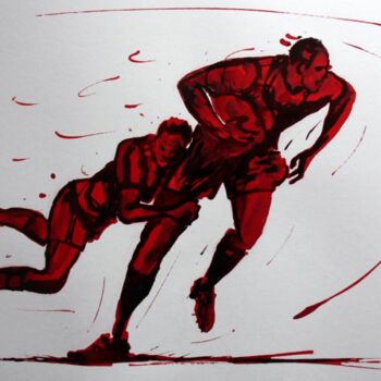 「Rugby N°42」というタイトルの描画 Henri Ibaraによって, オリジナルのアートワーク, インク