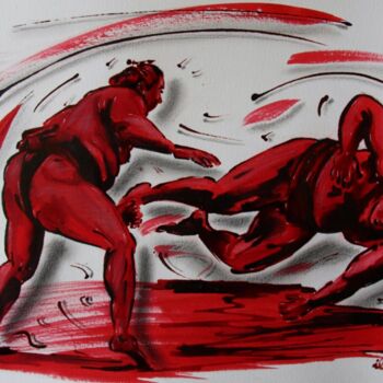 Drawing titled "lutteurs-de-sumo-n-…" by Henri Ibara, Original Artwork, Ink