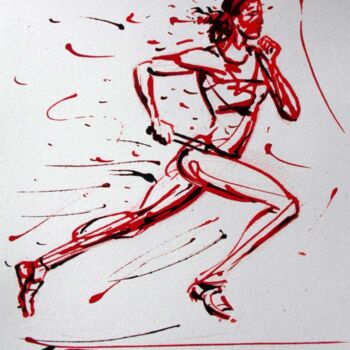 Drawing titled "relais-4x400m-femin…" by Henri Ibara, Original Artwork, Ink