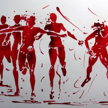 Dibujo titulada "relais-4x400m-femin…" por Henri Ibara, Obra de arte original, Tinta