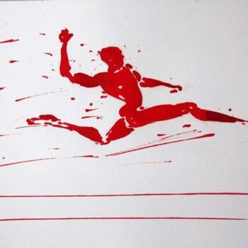 Drawing titled "saut-en-longueur-n-…" by Henri Ibara, Original Artwork, Ink