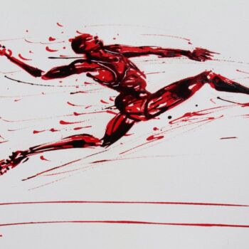 Drawing titled "saut-en-longueur-n-…" by Henri Ibara, Original Artwork, Ink