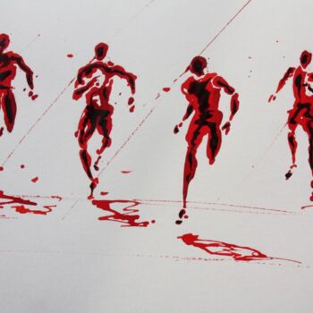 Dessin intitulée "arrivee-100m-dessin…" par Henri Ibara, Œuvre d'art originale, Encre
