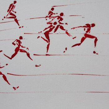 "arrivee-100m-n-2-de…" başlıklı Resim Henri Ibara tarafından, Orijinal sanat, Mürekkep