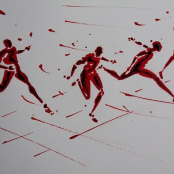Рисунок под названием "arrivee-100m-n-4-de…" - Henri Ibara, Подлинное произведение искусства