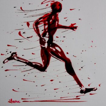 Drawing titled "course-a-pieds-dess…" by Henri Ibara, Original Artwork, Ink