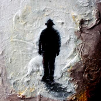 Painting titled "Silhouette au chape…" by Henri Ibara, Original Artwork, Oil Mounted on Wood Stretcher frame