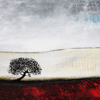 Painting titled "arbre-noir-desert-b…" by Henri Ibara, Original Artwork, Acrylic