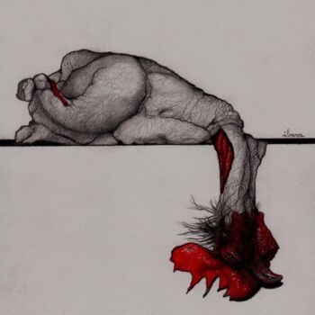 Rysunek zatytułowany „Il est mort le poul…” autorstwa Henri Ibara, Oryginalna praca, Conté