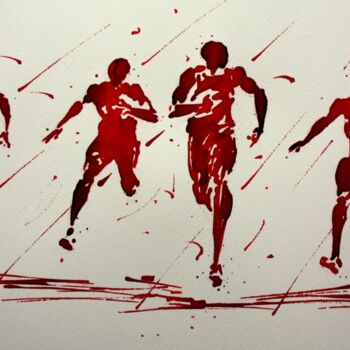 Dibujo titulada "arrivee-100m-rio-20…" por Henri Ibara, Obra de arte original, Tinta