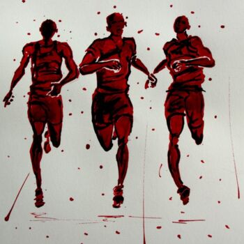 Drawing titled "arrivee-800m-dessin…" by Henri Ibara, Original Artwork, Ink