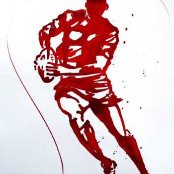 Tekening getiteld "Rugby N°47" door Henri Ibara, Origineel Kunstwerk, Inkt