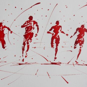 Zeichnungen mit dem Titel "arrivee-100m-n-8-de…" von Henri Ibara, Original-Kunstwerk, Tinte