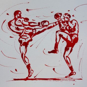 Dibujo titulada "boxe-tai-dessin-d-i…" por Henri Ibara, Obra de arte original, Tinta