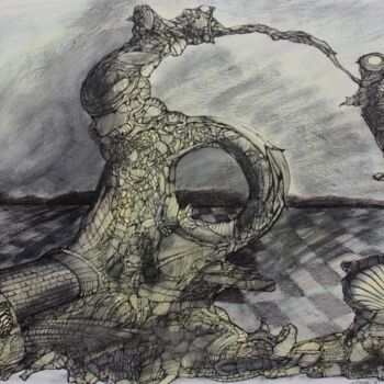 Dibujo titulada "ville-minerale-par-…" por Henri Ibara, Obra de arte original, Tinta