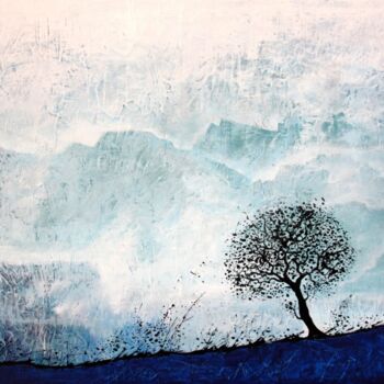 Картина под названием "arbre-noir-et-deser…" - Henri Ibara, Подлинное произведение искусства, Акрил