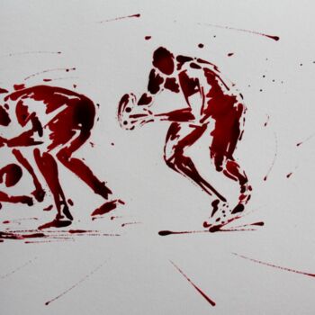 Tekening getiteld "Rugby N°49" door Henri Ibara, Origineel Kunstwerk, Inkt