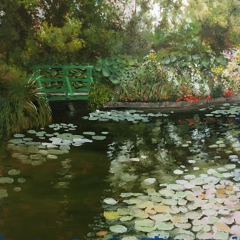 Painting titled ""Chez Monet"" by Henri Lequerré, Original Artwork, Oil