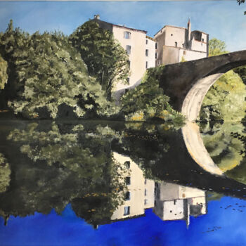 Pintura titulada "Pont à Le vigan" por Henri Papillon, Obra de arte original, Oleo