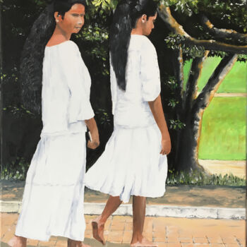 Peinture intitulée "deux Srilankaises" par Henri Papillon, Œuvre d'art originale, Huile
