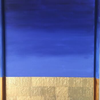 Painting titled "bleu et or (plage)" by Henri Papillon, Original Artwork, Oil