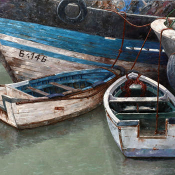 Painting titled "Les deux barques" by Henri Remi, Original Artwork, Oil