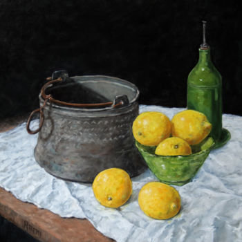 Pintura titulada "Citrons et chaudron" por Henri Remi, Obra de arte original, Oleo