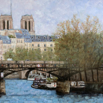 Pintura intitulada "Le Pont des Arts et…" por Henri Remi, Obras de arte originais, Óleo