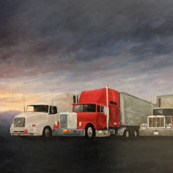 Pintura titulada "Trois Camions en Am…" por Henri Remi, Obra de arte original, Oleo