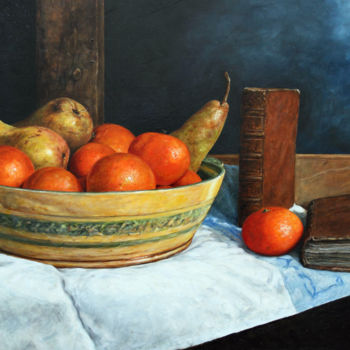 Painting titled "Mandarines, Poires…" by Henri Remi, Original Artwork, Oil