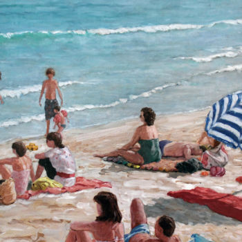 Painting titled "Sur la plage" by Henri Remi, Original Artwork, Oil