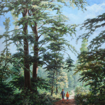 Pintura titulada "Balade en forêt de…" por Henri Remi, Obra de arte original, Oleo