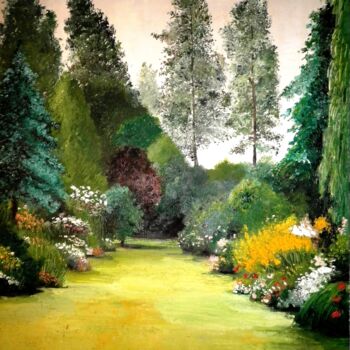 Painting titled "Jardin anglais" by Henri Sacchi, Original Artwork, Oil