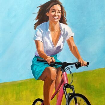 Painting titled "À bicyclette" by Henri Sacchi, Original Artwork, Acrylic