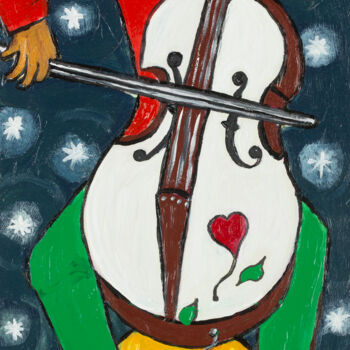 Schilderij getiteld "Le Violoncelliste" door Henri Wojcik, Origineel Kunstwerk, Acryl