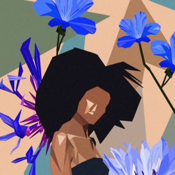 Artes digitais intitulada "Girl&Flowers" por Henri B, Obras de arte originais, Pintura digital